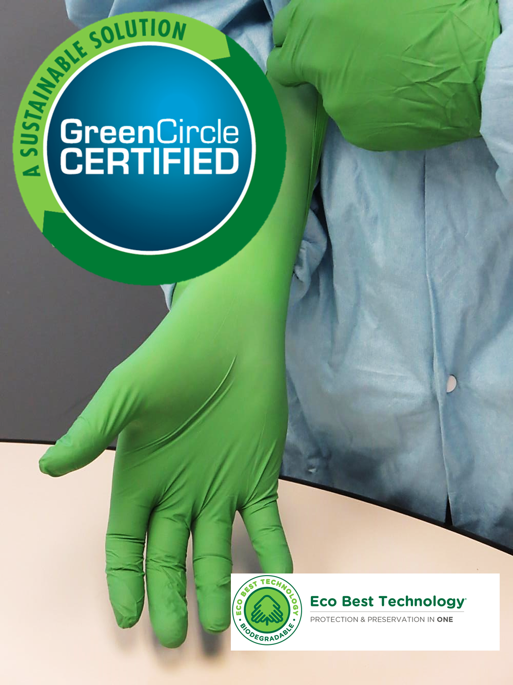 6110PF Showa® Green Biodegradable Single-Use Powder-Free EBT Nitrile Gloves